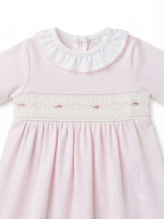 Baby Loren - Baby Pink Stripes Smocked Pima Gown