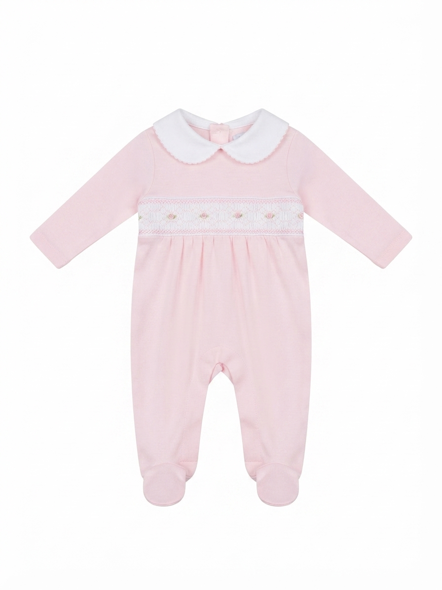 Baby Loren - Baby Pink Stripe Smocked Pima Footie