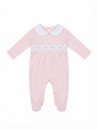 Baby Loren - Baby Pink Stripe Smocked Pima Footie