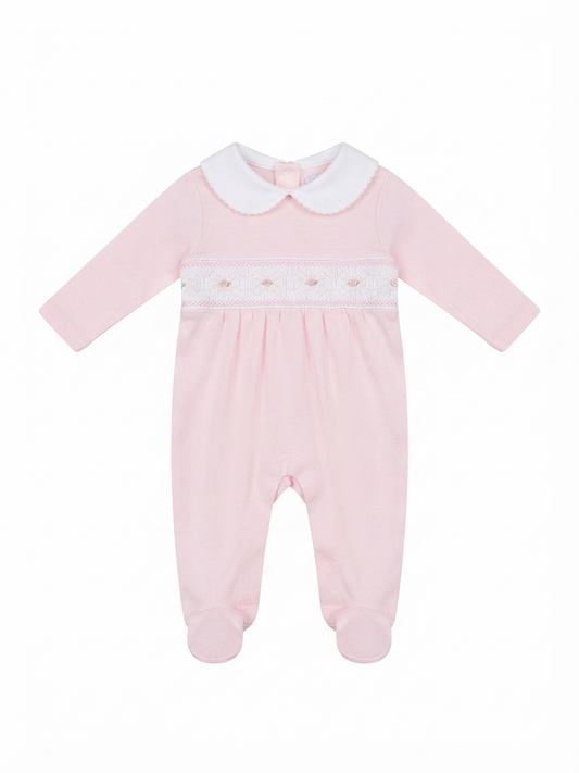 Baby Loren - Baby Pink Stripe Smocked Pima Footie