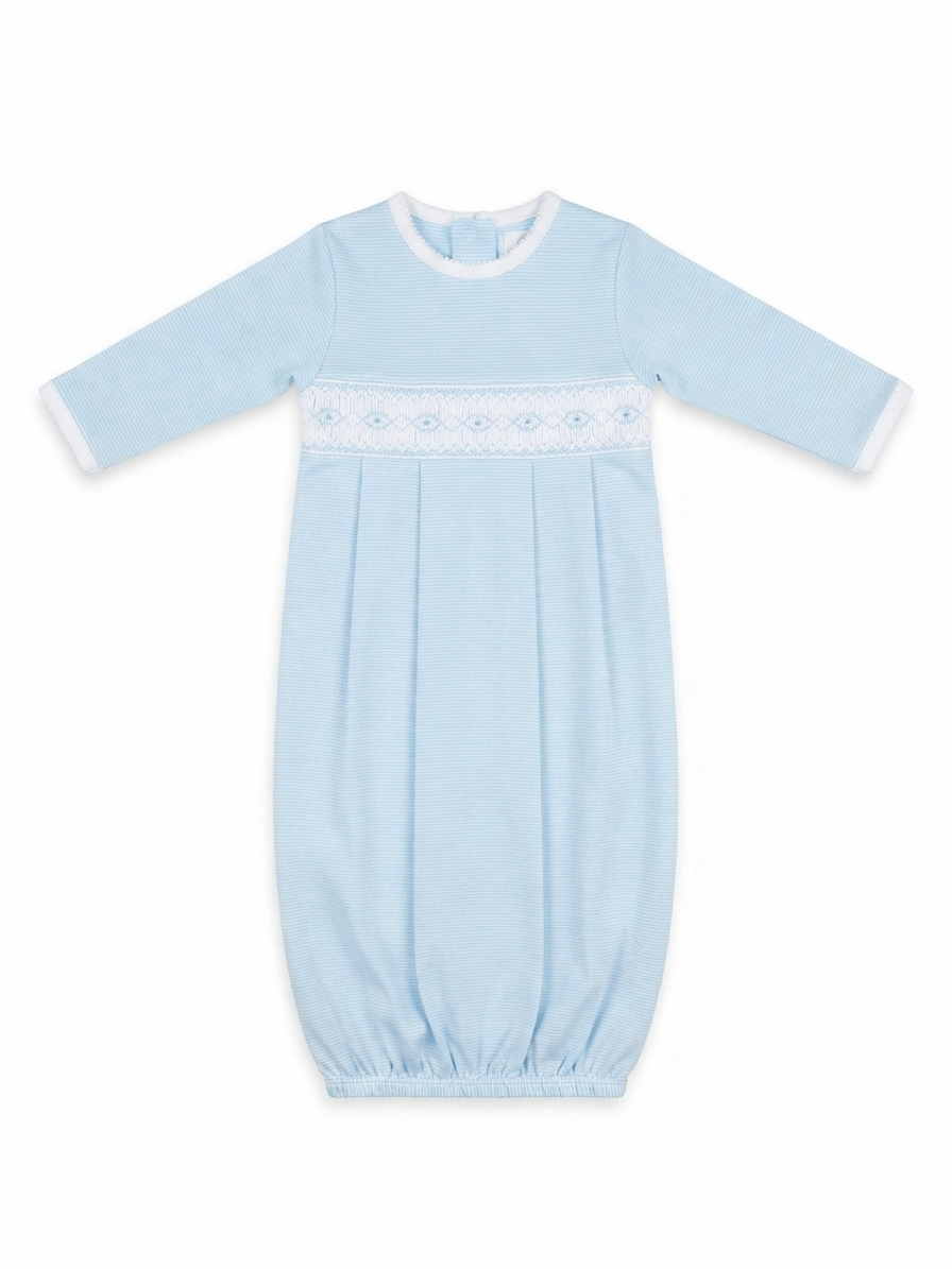 Baby Loren - Baby Blue Stripes Smocked Pima Gown