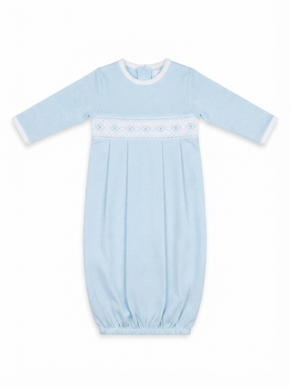 Baby Loren - Baby Blue Stripes Smocked Pima Gown