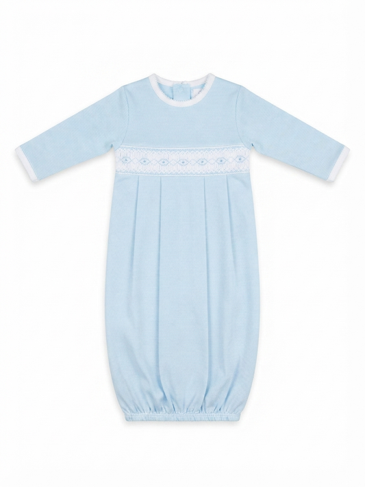 Baby Loren - Baby Blue Stripes Smocked Pima Gown