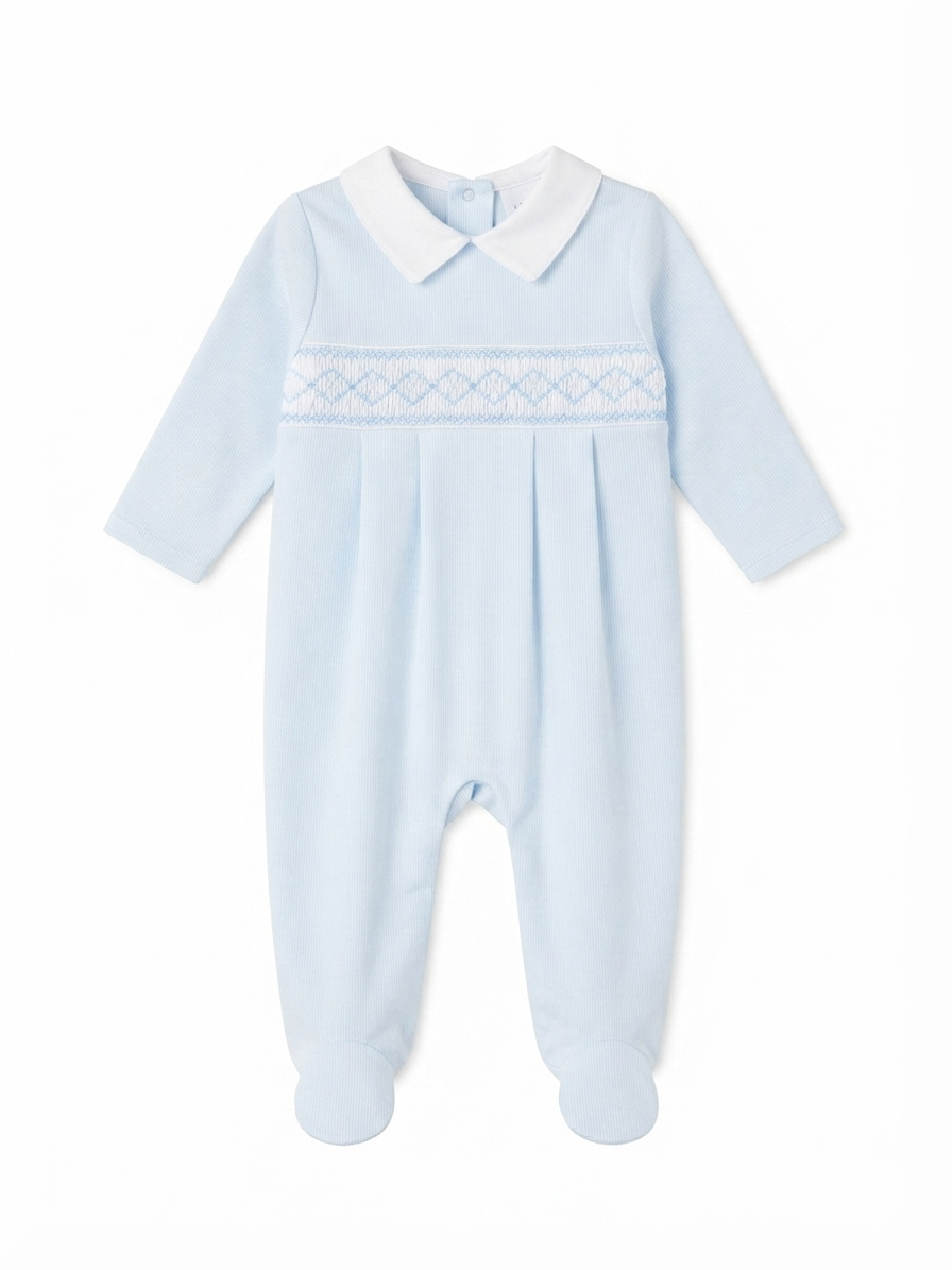 Baby Loren - Tim Blue Hand Smocked Pima Footie