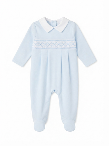 Baby Loren - Tim Blue Hand Smocked Pima Footie