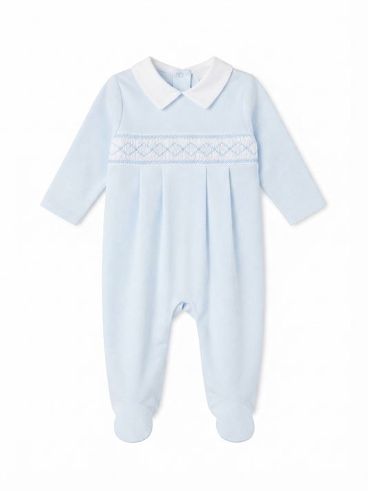 Baby Loren - Tim Blue Hand Smocked Pima Footie