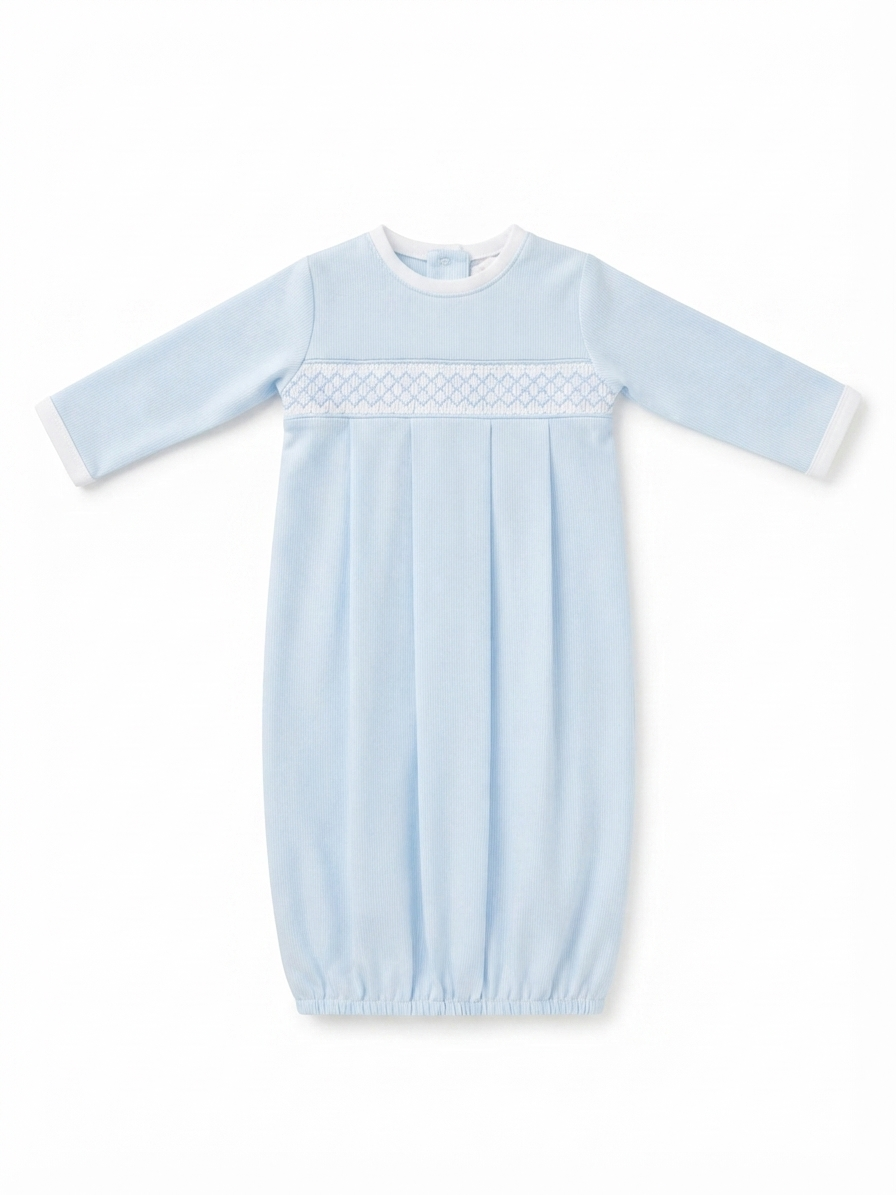 Baby Loren - Baby Blue Pima Smocked Gown