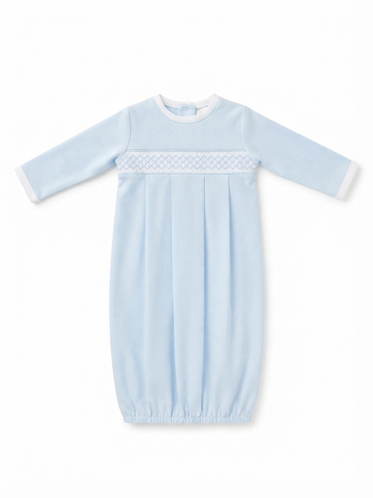 Baby Loren - Baby Blue Pima Smocked Gown