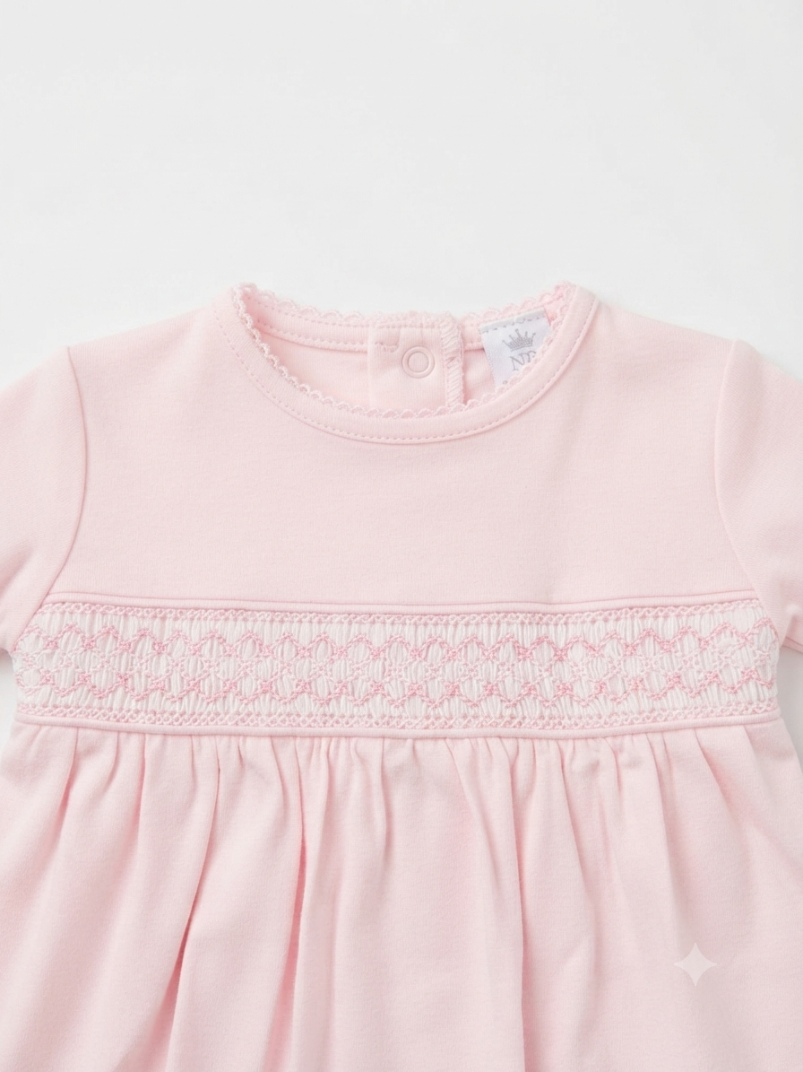 Baby Loren - Baby Pink Pima Smocked Gown
