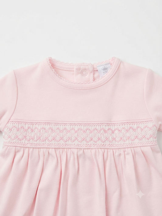 Baby Loren - Baby Pink Pima Smocked Gown
