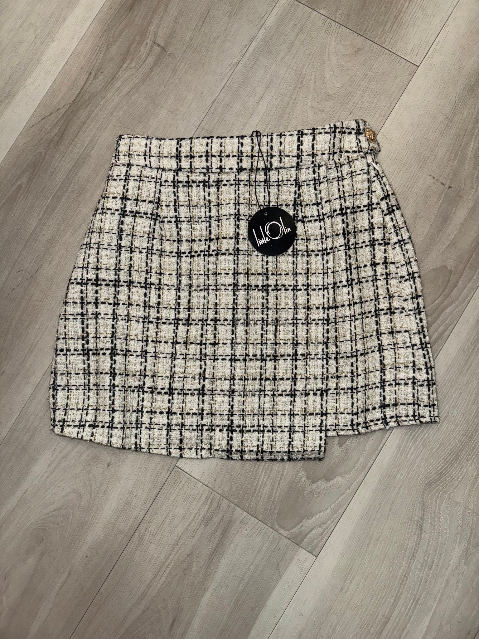Little Olin -  Black, White And Gold Tweed Ruffle Skort
