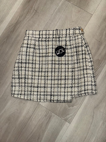 Little Olin -  Black, White And Gold Tweed Ruffle Skort