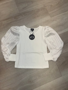 Little Olin - White Textured Sleeve Top
