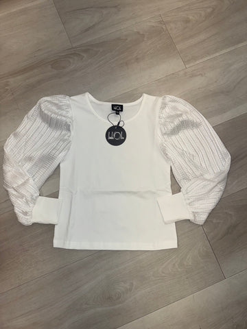 Little Olin - White Textured Sleeve Top