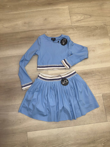 Little Olin - Blue Cropped Tennis Long Sleeve Top And Skort