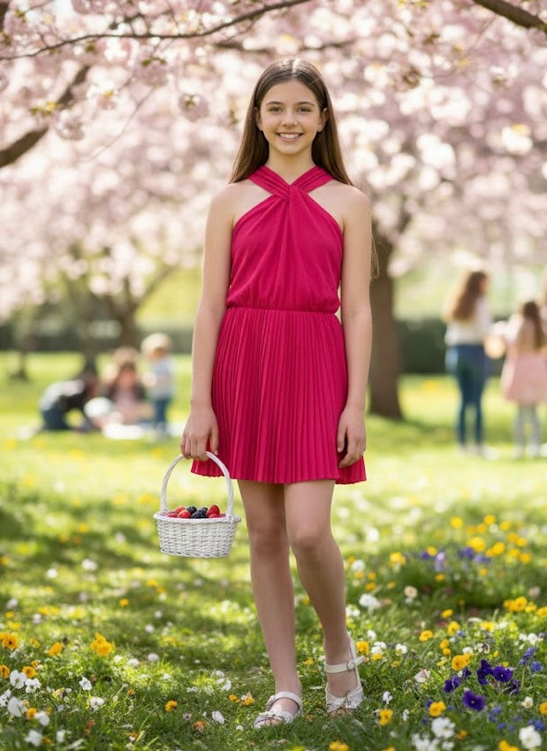 Mayoral - Hot Pink Pleated Dress