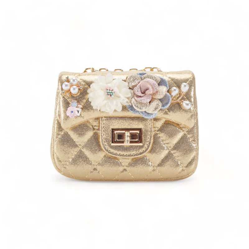 Doe A Dear - Gold Floral Shinny Quilted Purse