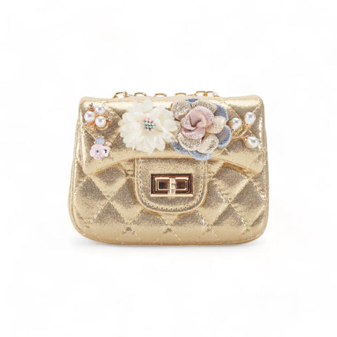 Doe A Dear - Gold Floral Shinny Quilted Purse