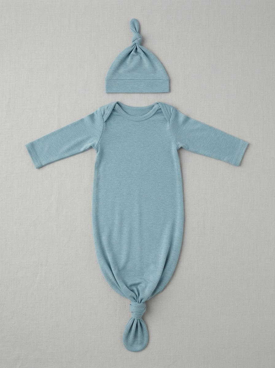 Angel Dear - Solid Stone Blue Knotted Gown & Hat Set