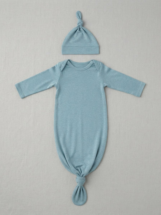 Angel Dear - Solid Stone Blue Knotted Gown & Hat Set