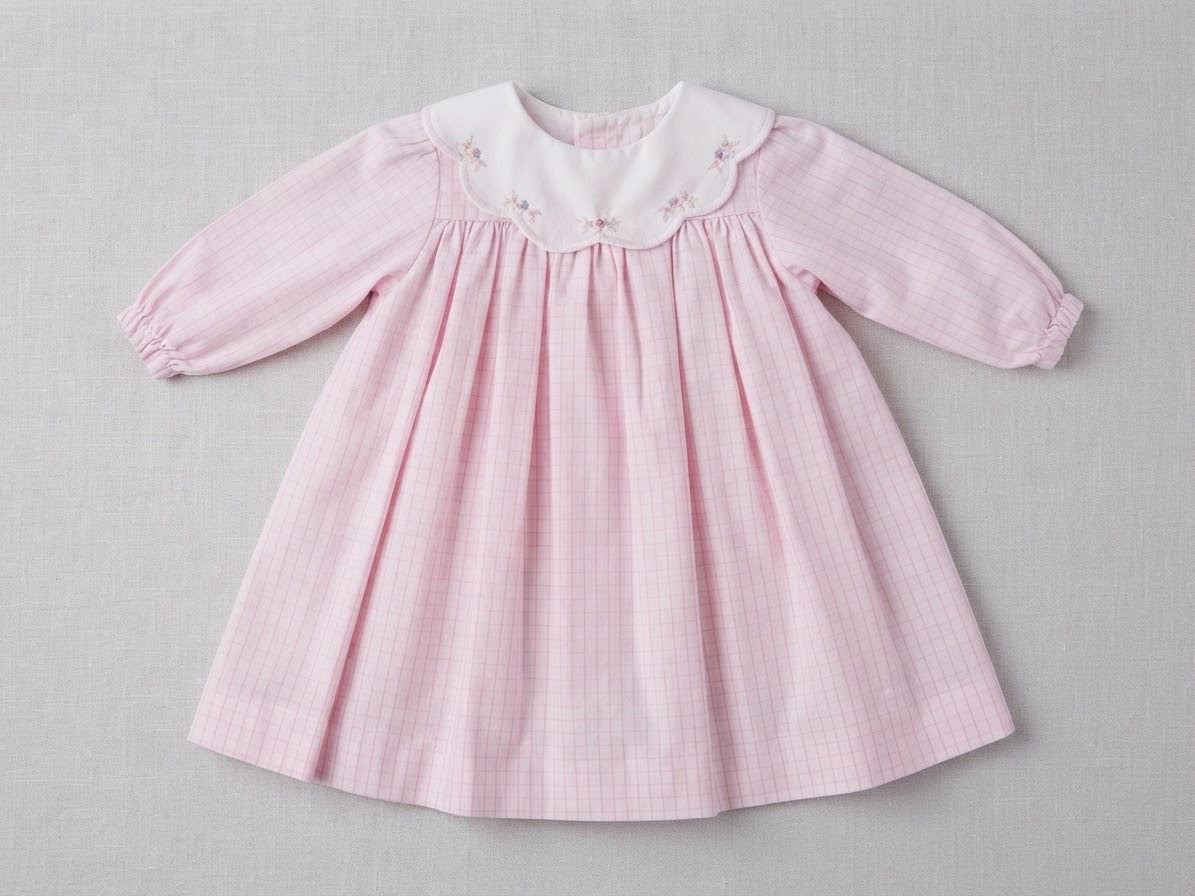 Petit Ami - Pink Dress With Scalloped Floral Collar and Bloomers