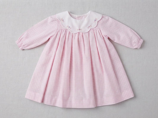 Petit Ami - Pink Dress With Scalloped Floral Collar and Bloomers