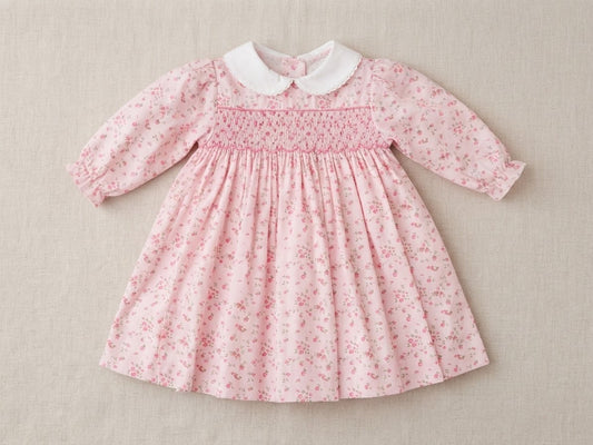 Petit Ami - Pink Roses Dress With Collar and Bloomers