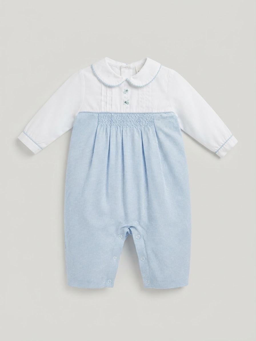 Petit Ami - Boy's Blue Gingham Longall with Airplanes