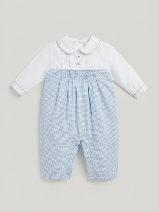 Petit Ami - Boy's Blue Gingham Longall with Airplanes