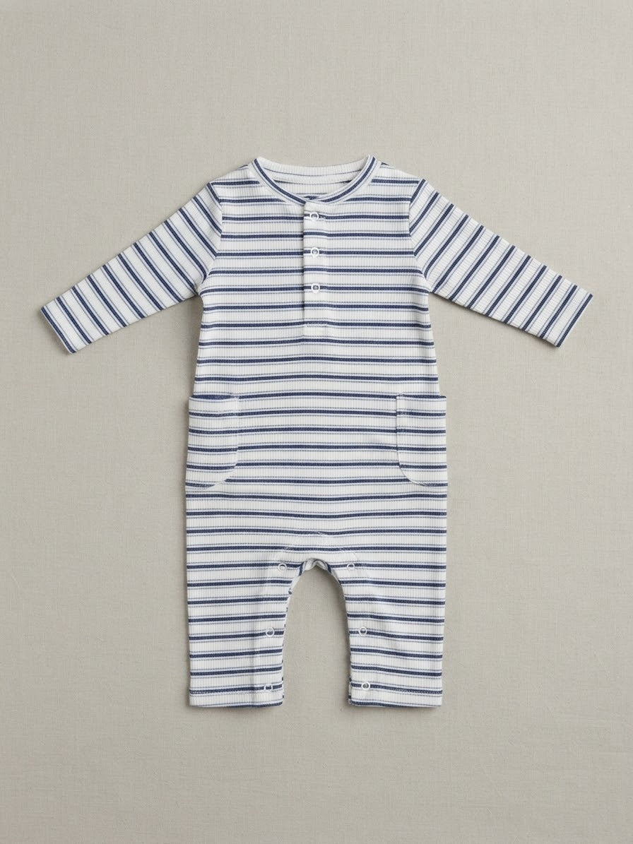 Angel Dear - Vintage Blue Stripe Uni-Romper