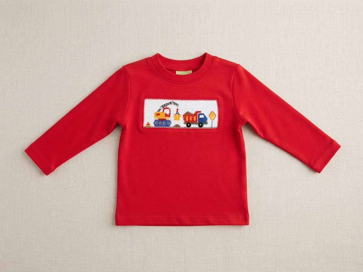 Anavini - Boy's Red Construction Trucks L/S Tee
