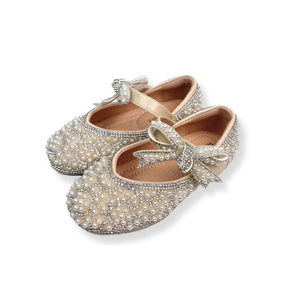 Doe A Dear - Beige Bowtie Jewel Flat Shoes