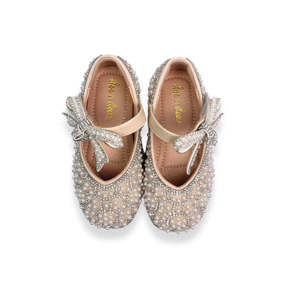 Doe A Dear - Beige Bowtie Jewel Flat Shoes