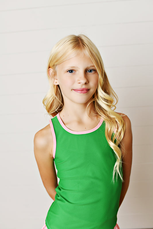 Swoon Baby- Country Club Grn/Pnk Tank And Skirt
