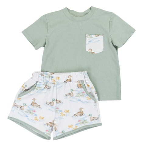 Cypress Row - Darling Ducks Boys Play Pocket Short Set