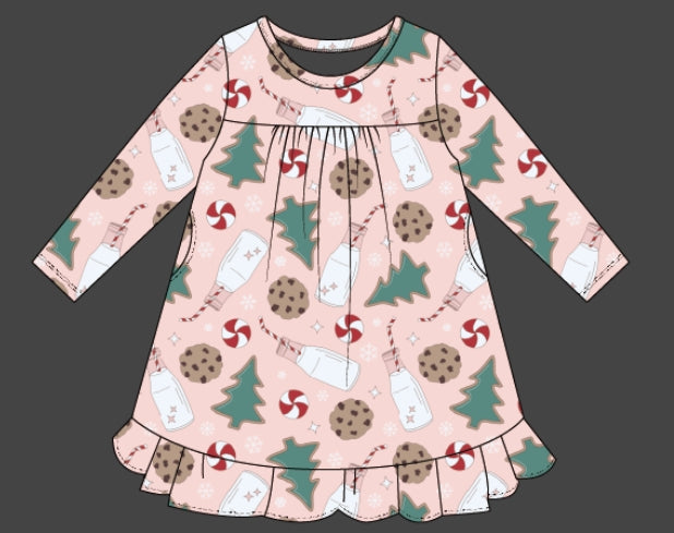Sweet Bamboo - Santa's Cookie Pink Pajama Boho Dress