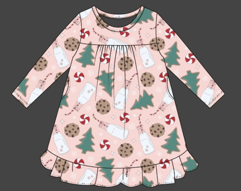 Sweet Bamboo - Santa's Cookie Pink Pajama Boho Dress