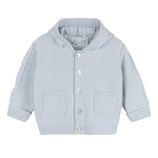 Feltman Brothers - Hooded Button Down Cable Knit Cardigan Blue