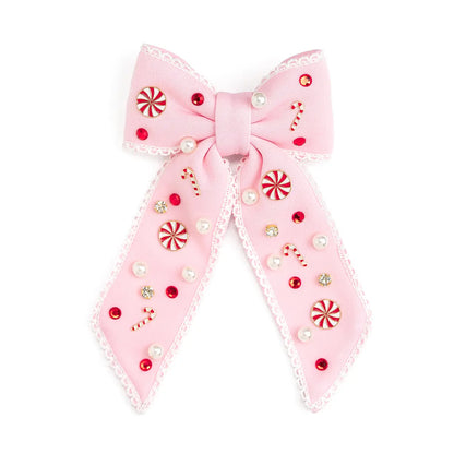 Sweet Wink - Candy Cane Christmas Gemstone Bow Clip
