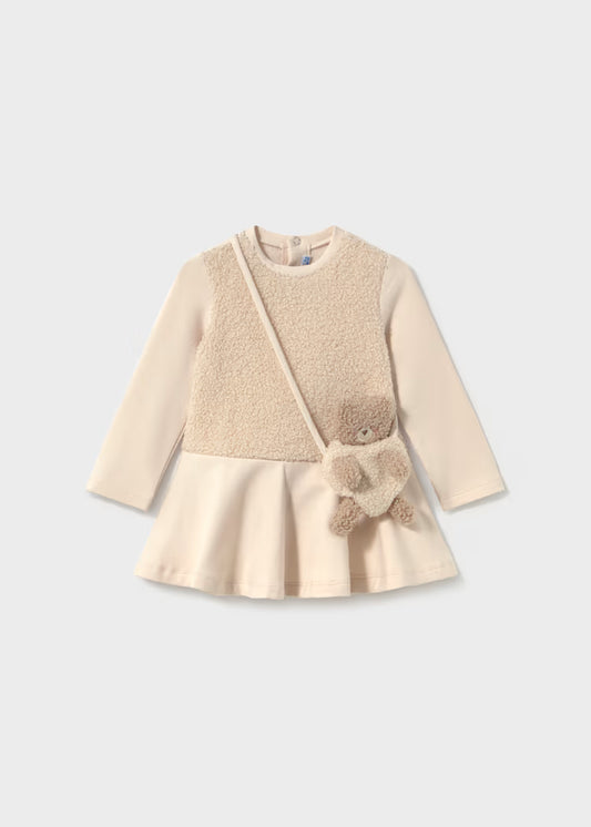 Mayoral - Baby Mixed Fabric Dress With Teddy Bear Bag