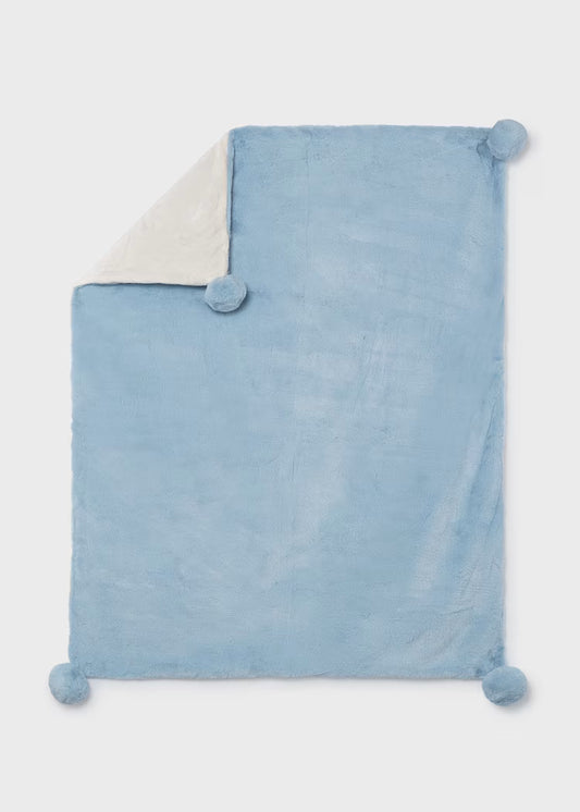 Mayoral - Sky Blue Fuzzy Pom Pom Blanket