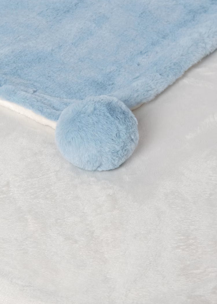 Mayoral - Sky Blue Fuzzy Pom Pom Blanket