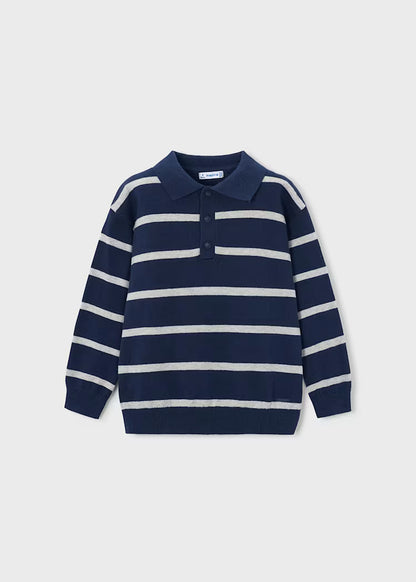 Mayoral - Blue With White Stripes Boy's L/S Polo