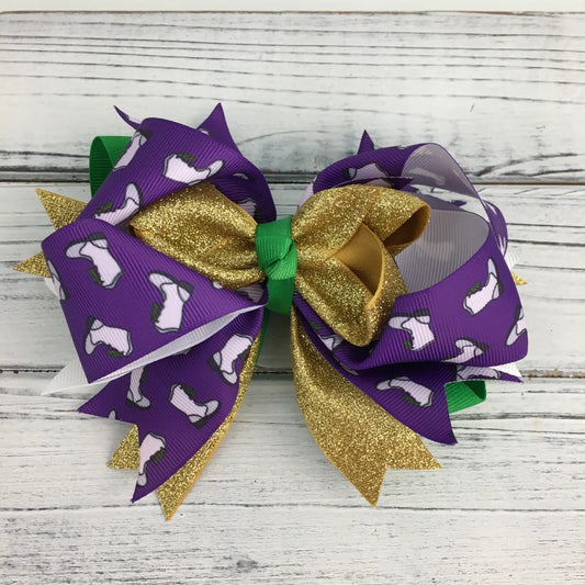 SongLily - Mardi Gras Marching Boot Glitter Bow