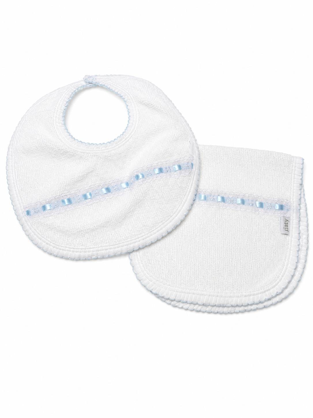 Paty - Blue Eyelet Trim Burp And Bib