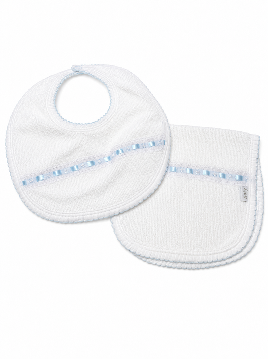 Paty - Blue Eyelet Trim Burp And Bib