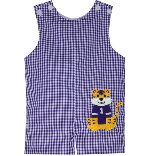 Southern Saturday - Applique Shortall Purple gingham