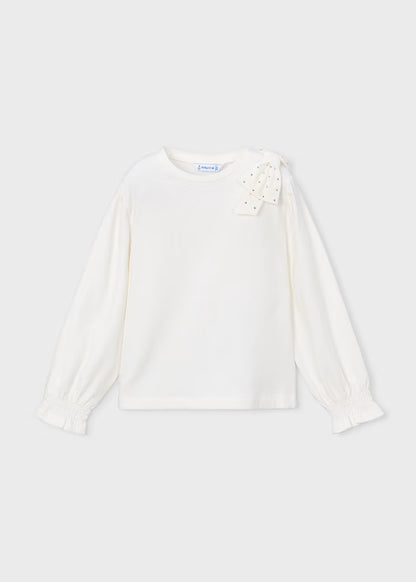 Mayoral - Girl's White Long Sleeve With Bow Shirt