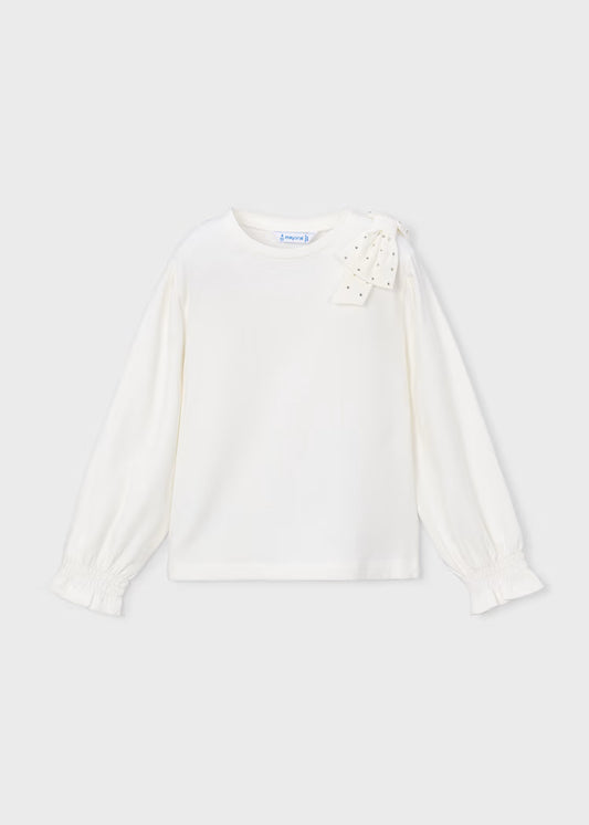 Mayoral - Girl's White Long Sleeve With Bow Shirt