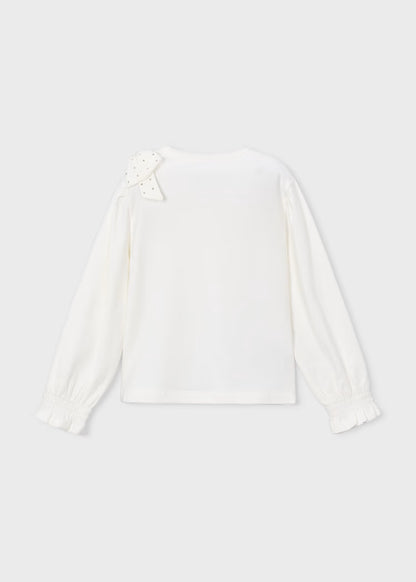 Mayoral - Girl's White Long Sleeve With Bow Shirt